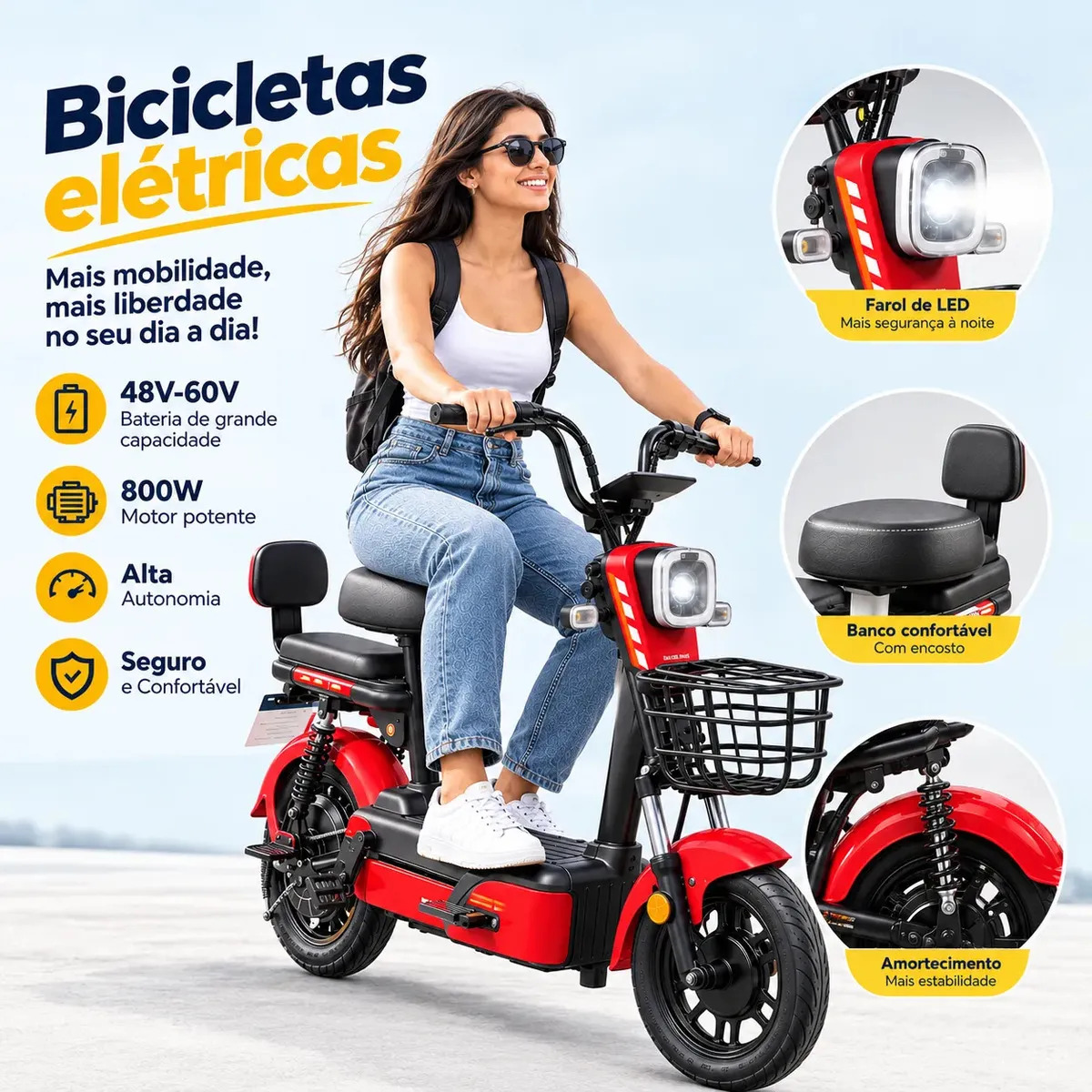 Imagem 1 de 9 de Bicicleta Elétrica JAGUARIDE JR-1994 800W Com Bateria Removível 21Ah