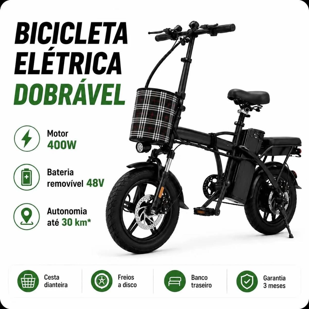 Imagem 1 de 6 de Bicicleta Elétrica Dobrável 35km/h Autonomia De Até 30km Com